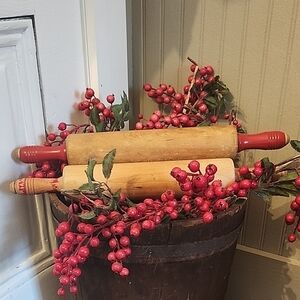 Vintage Wooden Rolling Pins with Red Handles